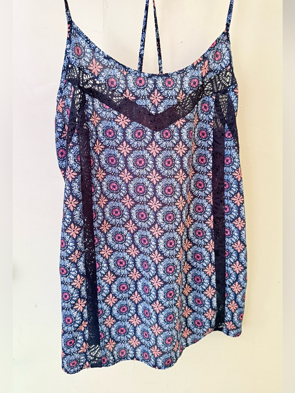 Maurices Navy Blue Floral Print Spaghetti Strap Camisole with Pink Accents